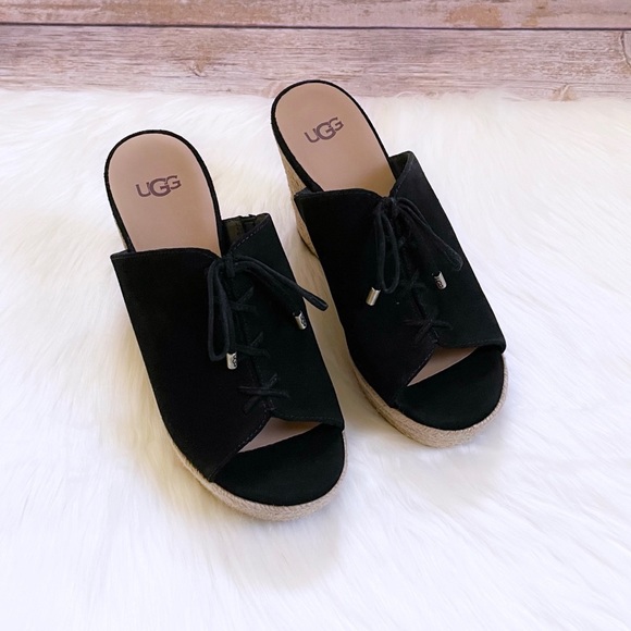 UGG Black Suede Giorgia Espadrille Wedge Sandals - Picture 2 of 8